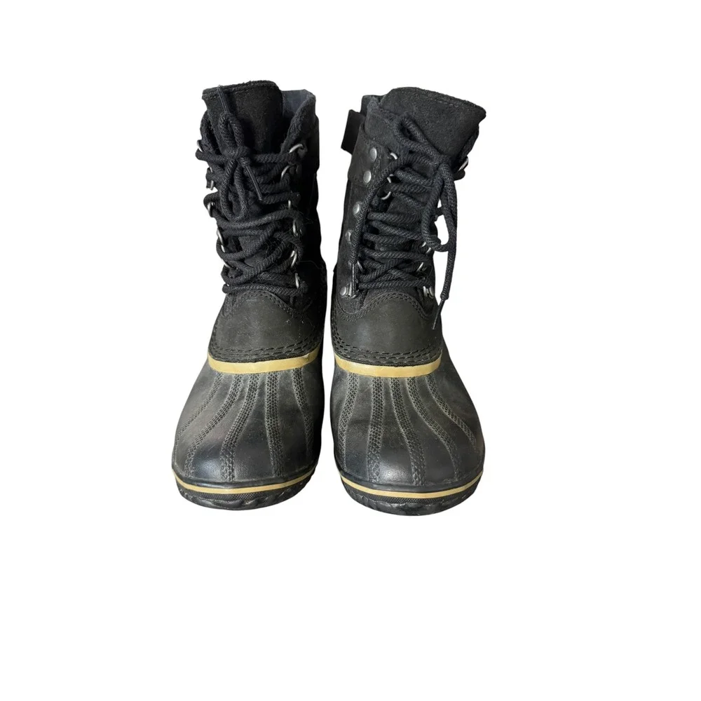 Sorel Slimpack Riding Black Suede Waterproof Duck Boots Heel Buckle Strap 8